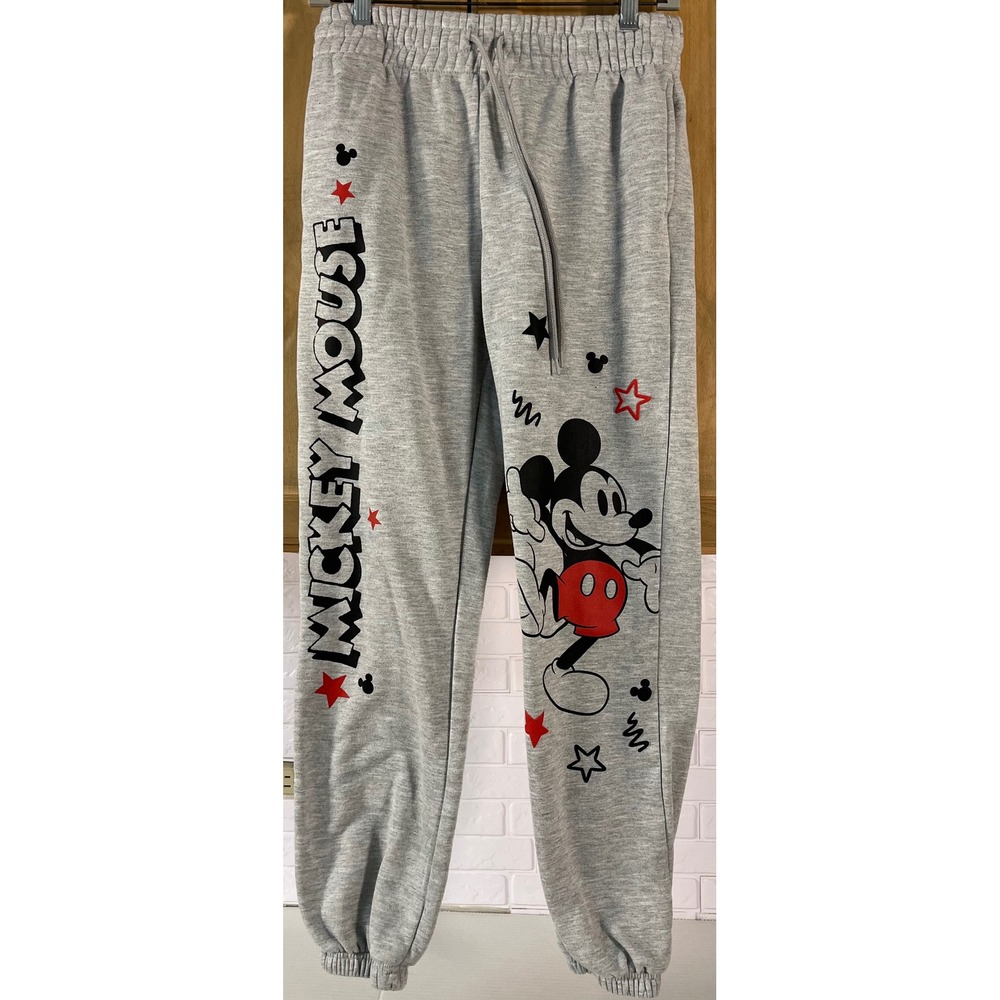 Disney Mickey Mouse Joggers Girls Size S 4-6‎ Gray Fleece Graphic Sweatpants